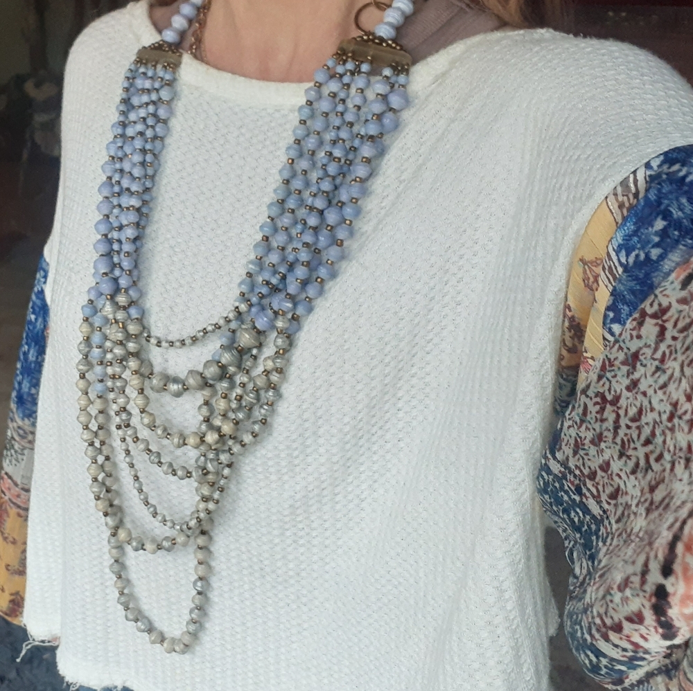 Long Layered bead necklace